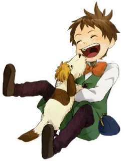 😄 b95954a7 kreskówka, chłopiec, pies, zwierzę domowe, szczęśliwy telegram sticker