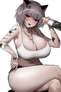 😍 e8172529 anime, cat girl, girl, alcohol, tattoos telegram sticker
