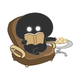 📔 cf97d78c lezen, cartoon, fauteuil, ontspannen, snack, schattig telegram sticker