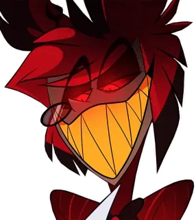 ๐ fc5fd2cc Alastor Hazbin Hotel cartoon, demon, red, smiling, evil telegram sticker