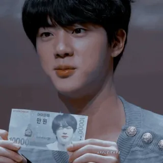 🕊 139c9633 Jin 만원 person, currency, money, idol, korean whatsapp sticker