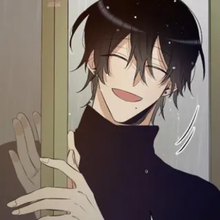 🖇 1d6f76f1 애니메이션 스타일, 웃는, 검은 머리, 남자, 귀걸이 whatsapp sticker