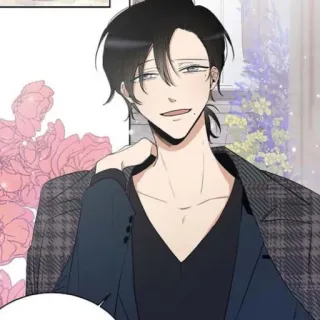 🌚 427bc9cc 남자, 애니메이션, 미소, 재킷, 꽃, 캐릭터, 잘생긴 whatsapp sticker