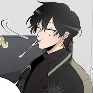 🖇 5e5d77c9 먹는, 포크, 만화, 남자, 애니메이션, 행복한 whatsapp sticker
