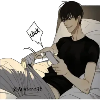 🚬 84a19992 click Mann, Bett, Cartoon, Smartphone, Figur telegram sticker