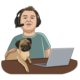 💻 f162a06f pessoa, cão, pug, laptop, fones de ouvido, desenho animado telegram sticker