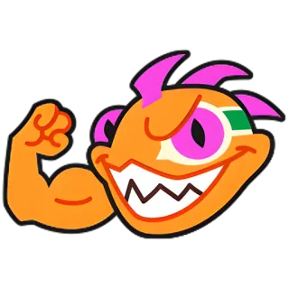 💪 8772c23b kartun, monster, otot, oranye, merah muda, gigi, senyum, stiker whatsapp sticker