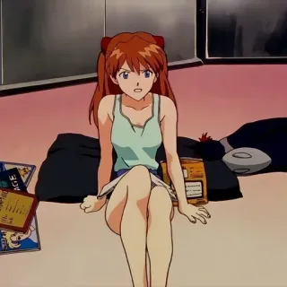 😠 35a974ae Asuka Langley Soryu Neon Genesis Evangelion อนิเมะ, ตัวละคร, ผู้หญิง, นั่ง, ในร่ม, อาสึกะ แลงลีย์ โซริว telegram sticker