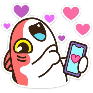 ⭐ 64ea7c3b Kreskówka, Ryba, Miłość, Serce, Telefon komórkowy, Naklejka telegram sticker