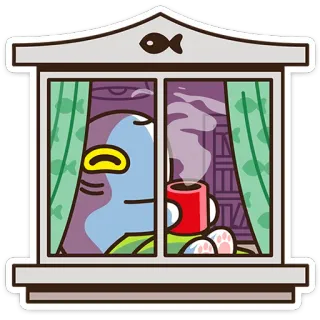 ⭐ 9fb53ab3 Kreskówka, Okno, Kawa, Uroczy, Kot, Przytulny telegram sticker