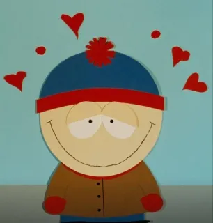 🌟 cc446389 Stan Marsh South Park cartoni animati, personaggio, Stan Marsh, South Park, amore, cuori telegram sticker