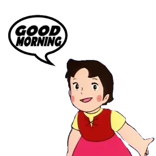 🛏 425ea614 Heidi GOOD MORNING อนิเมะ, การ์ตูน, อรุณสวัสดิ์, ทักทาย, ไฮดี้, เด็ก whatsapp sticker
