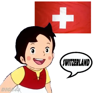 🇨🇭 71c68596 Heidi SWITZERLAND ไฮดี้, สวิตเซอร์แลนด์, ธง, การ์ตูน whatsapp sticker