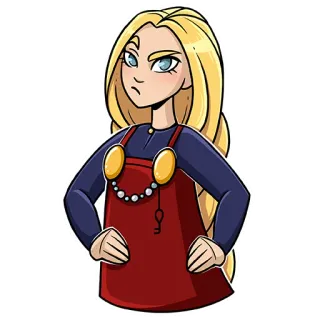 😑 3bec09ce donna, cartone animato, bionda, personaggio, vichingo, chiave, medievale telegram sticker