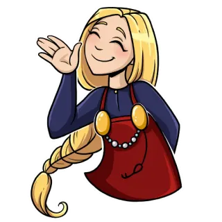 🙂 57121fba Cartone animato, Bionda, Ragazza, Che saluta, Sorriso, Treccia, Vestito telegram sticker