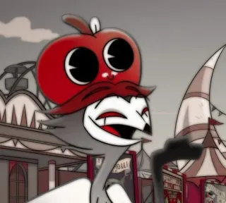 😆 30683c79 Stolas Helluva Boss cartoon, owl, demon, helluva boss, stolas, apple, happy whatsapp sticker