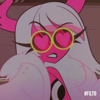 💛 68a7efa7 FILTO cartoon, female, pink, heart glasses, demon, illustration whatsapp sticker