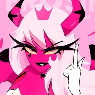 🖕 7769b3ad Verosika Mayday Helluva Boss Verosika Mayday, Helluva Boss, Cartoon, Middle finger, pink, devil, imp whatsapp sticker