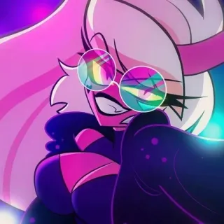 💕 7defa61e Millie Helluva Boss Helluva Boss, Millie, cartoon, demon, glasses, pink hair whatsapp sticker