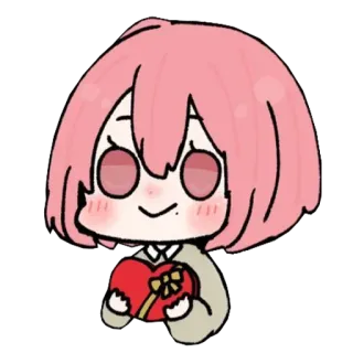 ❤️ 2efe0111 Anime meisje, Kawaii, Leuk, Valentijnsdag, Hart, Cadeau, Roze haar, Cartoon telegram sticker