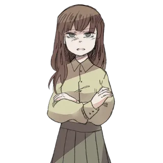 😐 294903fd 애니메이션, 여자, 짜증, 팔짱, 스티커 telegram sticker