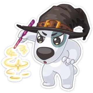 🙌 ba39531e dog, wizard, magic, cartoon, animal, pet, hat, cute telegram sticker