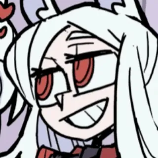 😁 1ad9e676 Lucifer Helltaker 애니메이션, 악마, 헬테이커, 루시퍼, 흰 머리, 빨간 눈 telegram sticker