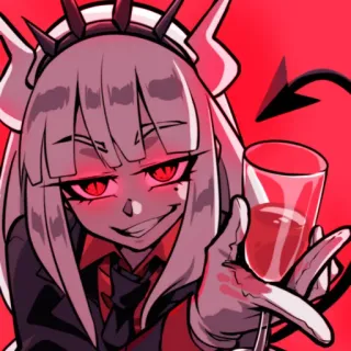 🤝 9fc07e68 Lucifer (Helltaker) Helltaker 애니메이션, helltaker, 루시퍼, 악마, 악령, 비디오 게임, 와인 telegram sticker