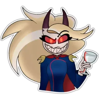 🍷 5d42c546 cartoon, demon, wine glass, blonde hair, horns, Hazbin Hotel, sticker telegram sticker