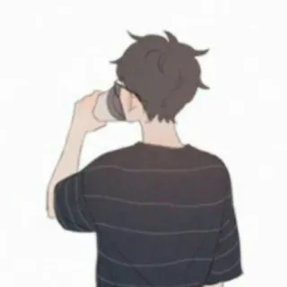 🦋 7d7f74b4 cậu bé, uống, cà phê, hoạt hình, thiếu niên, thường ngày telegram sticker