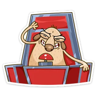 🕹 e67663d7 cartoon, dier, rechter, stoel, knop, hond telegram sticker