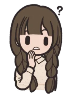 😞 48e0700b 만화, 소녀, 땋은 머리, 애니메이션, 걱정, 놀란 telegram sticker