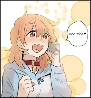 😃 5691cbde WOOF WOOF anjing, anime, kartun, binatang, hewan peliharaan, kalung anjing, telepon, menggonggong telegram sticker