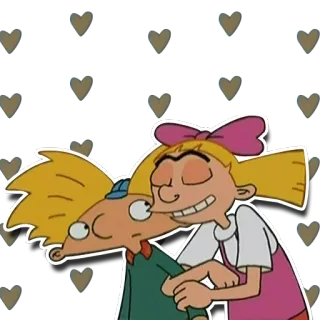 💑 2e67ddb1 Arnold Shortman Hey Arnold! นิคเคิลโอเดียน, การ์ตูน, กอด, ความรัก, หัวใจ, เฮลก้า telegram sticker