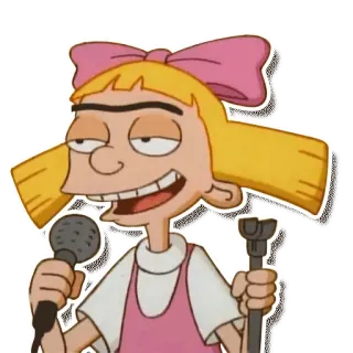 🎤 893c850f Helga Pataki Hey Arnold! การ์ตูน, นิคเคิลโอเดียน, ไมโครโฟน, โบว์, สีบลอนด์, โกรธ telegram sticker