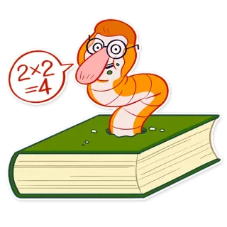 👓 93d3fa07 2x2=4 cacing, buku, matematika, sekolah, pendidikan, kutu buku, guru telegram sticker