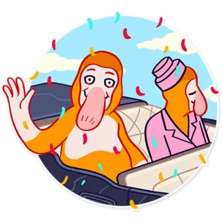 👋 b26593e6 Kartun, Lucu, Perayaan, Konfeti, Mengemudi, Antropomorfik, Monyet telegram sticker