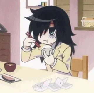 🚗 3ff760ca Tomoko Kuroki Watamote anime, manga, Watamote, Tomoko Kuroki, character, eating, food whatsapp sticker