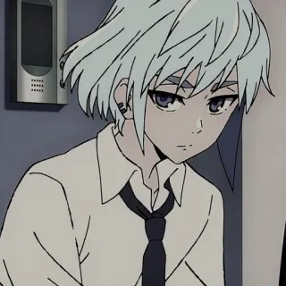 😾 52c78410 动漫, 角色, 男性, 领带, 白发, 制服 whatsapp sticker