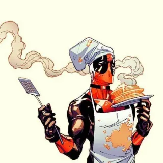 🎒 93a4c5b1 Deadpool Deadpool, chef, pancake, cucina telegram sticker