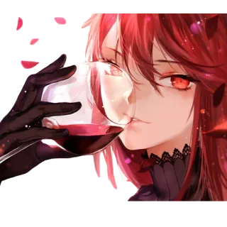 🍷 6f1004b5 anime, kobieta, rude włosy, wino, szkło, portret telegram sticker