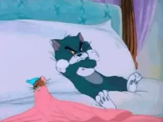 😒 c299a886 Tom Cat Tom e Jerry, cartone animato, gatto, topo, letto, arrabbiato, animazione whatsapp sticker
