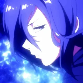 🪁 6b150f12 Anime, Wanita, Rambut biru, Serius, Wajah, Gadis, Manga whatsapp sticker