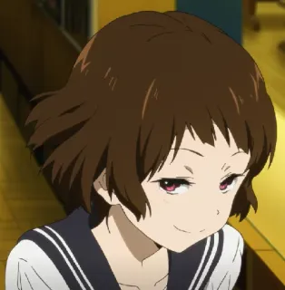 😏 0c57a643 Anime, Ragazza, Capelli corti, Uniforme scolastica, Smorfiosa, Hyouka whatsapp sticker