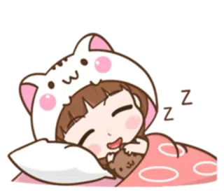 😴 7033b541 Z sen, kreskówka, dziewczyna, kot, słodki, śpiący telegram sticker