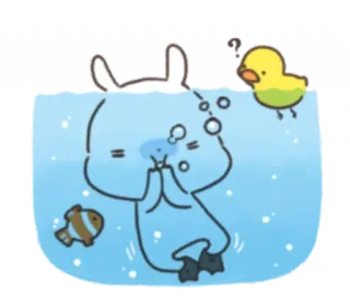 🇸🇴 8e4d07b3 królik, kaczka, ryba, pływanie, woda, kreskówka, zwierzę telegram sticker