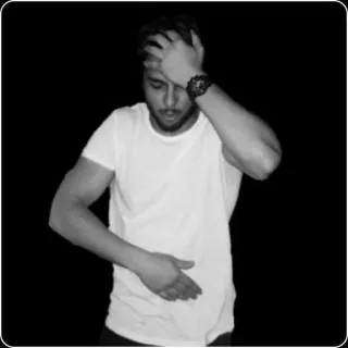 💎 0ee74ebd 男性, ハンドジェスチャー, 人, Tシャツ, 頭痛, 絶望, 白黒 telegram sticker