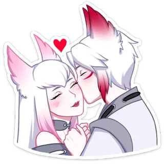 😘 6867fb65 para, lisie uszy, anime, pocałunek, miłość, kreskówka telegram sticker