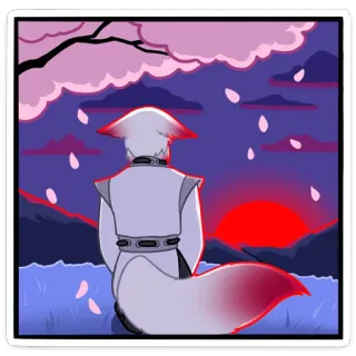 😴 774d2895 lis, kwiat wiśni, zachód słońca, góry, krajobraz, japonia telegram sticker