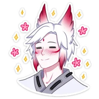 😊 c34baad6 Anime, Lis, Uszy lisa, Rumieniec, Uroczy, Iskierki, Kwiaty telegram sticker